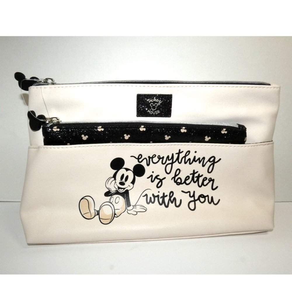 Disney Mickey Mouse Cosmetic Bag White w/ Removable Pouch Travel Case Makeup NWT